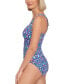 Фото #2 товара Swim Solutions Women Tummy-Control Shirred One-Piece Swimsuit Navy Multi Size 18