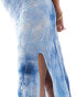 Фото #4 товара ASOS DESIGN sheer textured maxi dress with high split detail in dark blue blurred print