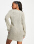 JDY wide neck knitted mini jumper dress in beige