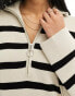 Object knitted zip neck jumper in cream mono stripe Mono Stripe, XL - фото #4