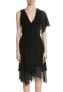 Фото #2 товара Yigal Azrouël 161564 Asymmetrical Ruffle Sleeve Dress V-Neck Black Sz. 8