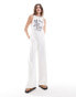 ASOS DESIGN racer brazil print wide leg jumpsuit in cream Бежевый, 46 - фото #4