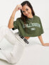 COLLUSION cropped varsity boxy t-shirt in khaki