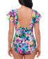 Фото #2 товара Women's Garden Dreams Flutter-Sleeve One-Piece Swimsuit, Created for Macy's