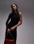 Topshop super soft shaping long sleeve one shoulder maxi dress in black