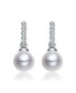 Фото #3 товара Sterling Silver with White Gold Plated White Round Pearl with Clear Round Cubic Zirconia Drop Earrings