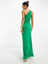 Фото #3 товара ASOS DESIGN one shoulder ruched mesh cut out detail maxi dress in dark green