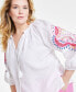 Фото #3 товара Plus Size Tassel-Tie Open-Embroidery Blouse, Created for Macy's