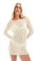 Cotton On ladder knit long sleeve mini dress in ecru L - EU 42 - фото #4