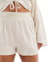 Фото #3 товара 4th & Reckless Plus exclusive linen shirred waist shorts in beige