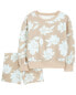 Фото #3 товара Kid 2-Piece Floral Long-Sleeve Top & Short Set 4