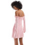 Фото #2 товара Motel off shoulder ruffle lace long sleeve mini dress in baby pink