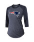 Women's Threads Mac Jones Navy New England Patriots Player Name and Number Raglan Tri-Blend 3/4-Sleeve T-shirt