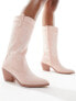 Glamorous western knee boots in pink micro