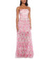 Juniors' Floral Print Ruffled Strapless Gown