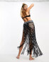 Фото #2 товара Miss Selfridge beach macrame flower bead detail maxi skirt in black