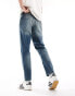 Фото #3 товара ASOS DESIGN tapered fit jeans with panelling in a vintage tint dark blue - TURQUOISE