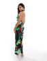 Фото #2 товара ASOS DESIGN satin halter cross front cut out detail maxi dress in abstract print