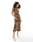 Miss Selfridge slash neck scoop back maxi dress in animal print 38 - фото #1