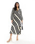 Фото #2 товара Never Fully Dressed crochet balloon sleeve maxi dress in monochrome stripe