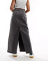 Vila denim maxi skirt with front split in dark grey wash