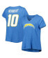 Фото #4 товара Women's Justin Herbert Powder Blue Los Angeles Chargers Plus Size Player Name and Number V-Neck T-shirt