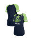 Women's College Navy, Neon Green Seattle Seahawks Logo Lace-Up Raglan T-shirt