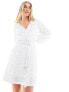 Фото #1 товара Pieces sequin belted wrap mini dress in white