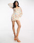 Pretty Lavish cowl neck mini dress in ivory floral