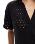 Kaiia crochet polo shirt mini dress in black