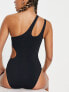 Accessorize one shoulder cut out swimsuit in black