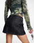 Фото #4 товара COLLUSION Y2K slub denim mini skirt in indigo