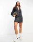 Фото #1 товара ASOS DESIGN zip through mini dress with batwing sleeve in charcoal