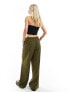 Nobody's Child Petite Shona linen blend wide leg trousers in khaki UK 12 - фото #3