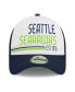 Men's White, College Navy Seattle Seahawks Stacked A-Frame Trucker 9FORTY Adjustable Hat