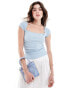 Фото #1 товара Cotton On picot trim short sleeve top in blue