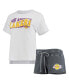 ფოტო #1 პროდუქტის Women's Charcoal, White Los Angeles Lakers Resurgence Slub Burnout Raglan T-shirt and Shorts Sleep Set