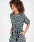 Фото #4 товара Women's Foulard-Print Linen-Blend Puff-Sleeve Shirtdress