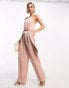 Фото #1 товара & Other Stories sleeveless wide leg jumpsuit with tie detail in shimmer dusty pink