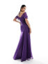 ASOS DESIGN ruffle bardot maxi dress with twist detail in purple