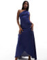 TFNC Bridesmaid one shoulder satin maxi dress in royal blue