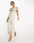 Фото #2 товара ASOS DESIGN flutter sleeve cowl neck midi dress in cream floral print