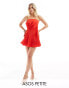 ASOS DESIGN Petite bandeau asymmetric bias satin mini dress in red Красный, 30 - фото #1