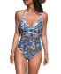 Фото #1 товара Women's Deep V Neck Self Tie Tummy Control Paneled Floral One Piece Swimsuit