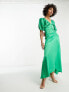 Фото #4 товара ASOS DESIGN Tall high low hem satin batwing midi dress with button through detail in emerald green