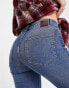 Pieces Peggy high waisted flared jeans in mid blue denim