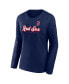 Фото #3 товара Women's Navy Boston Red Sox Run The Bases Long Sleeve T-shirt and Cuffed Knit Hat with Pom Combo Set