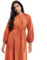 ASOS DESIGN raglan sleeve belt detail crinkle maxi dress in rust