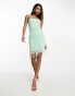 Фото #6 товара Starlet bandeau mini dress with grid embellishment and beaded fringe in mint