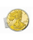Men's Sterling Silver Diamond Cut Coin Money Clip with Gold-Layered American Silver Eagle Dollar
